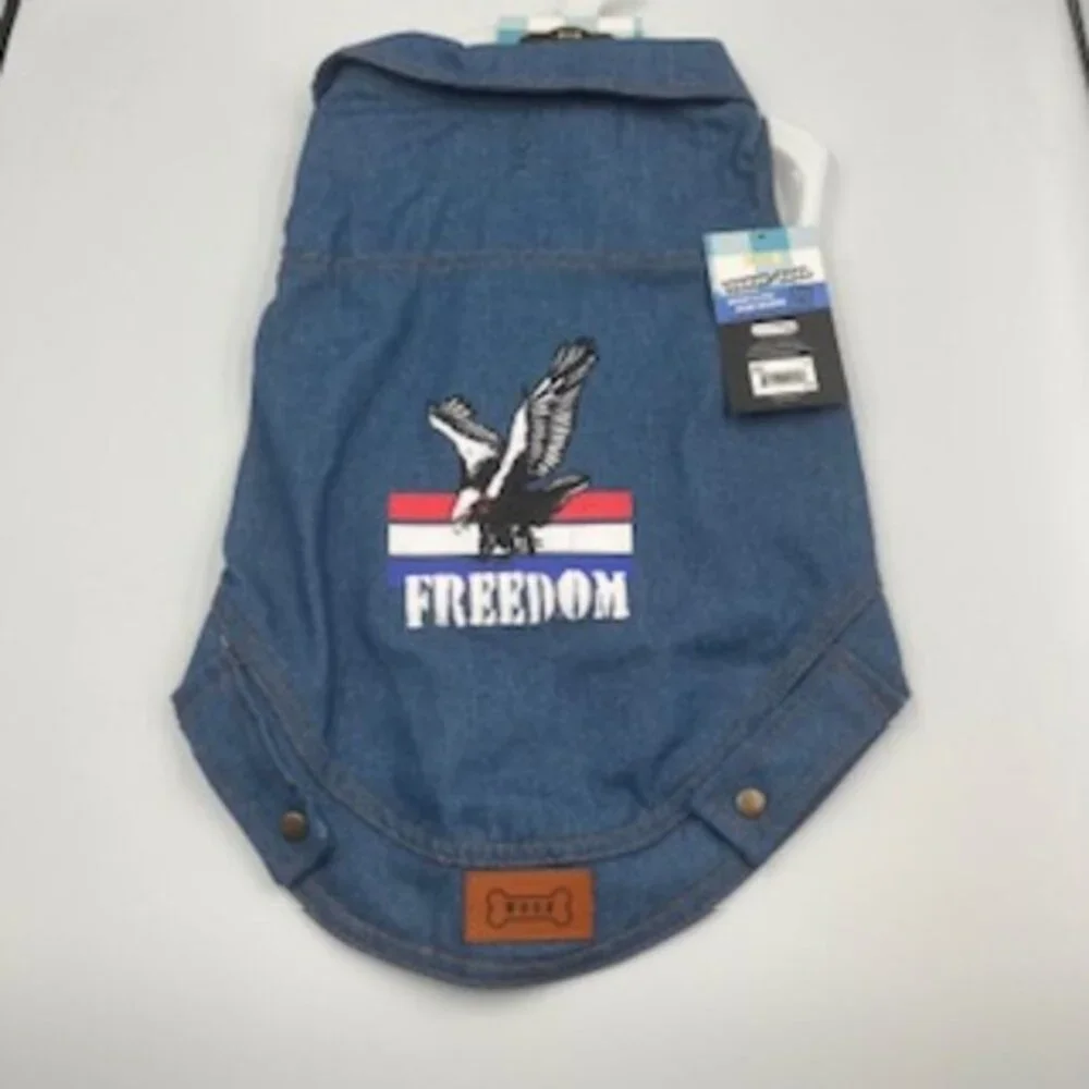 New Woof‎ Dog Pet Vest Size Large Denim Flag & Eagle NWT